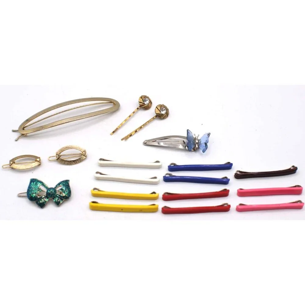 Assorted Hair Clips Barrettes Bobby Pins Rhinestone Butterfly Bow Accessory Vtg